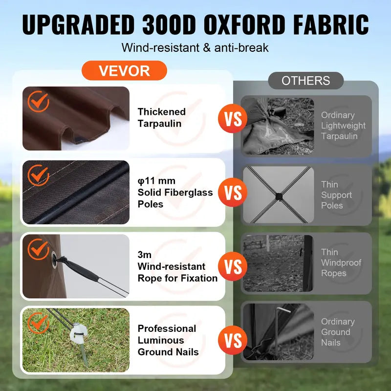 12x12ft 6-Sided Pop-Up Sunshade Canopy Tent, Camping Gazebo Screen Tent with Mesh Windows, Portable Carry Bag & Stakes, Camping Equipment for Outdoor Lawn & Backyard, Brown/Beige